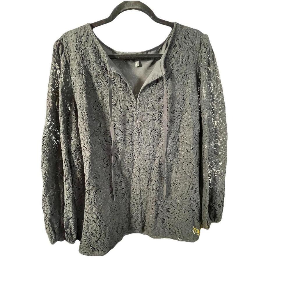 Talbots Plus Black Lace Blouse Lined Long Sleeve Sheer Women's Size 2X